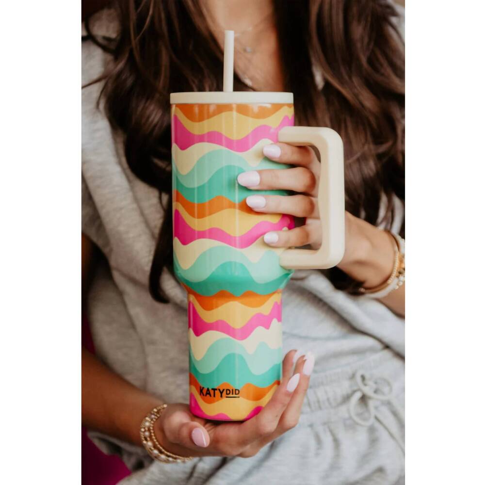 NEW KATYDID neon abstract colors tumbler in cream